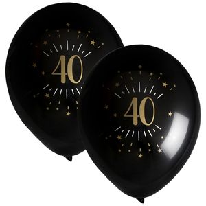 Verjaardag leeftijd ballonnen 40 jaar - 16x - zwart/goud - 23 cm - Feestartikelen/versieringen