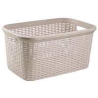 Plasticforte Wasmand - Set van 2x stuks - 35 liter - rotan - taupe - kunststof - 53 x 36 x 26 cm