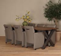 Set van 6 leren eetkamerfauteuil Pleasure - Toledo Leer Smog - Met handgreep Zwart