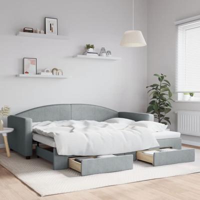 Slaapbank met onderschuifbed en lades 90x200 cm stof lichtgrijs