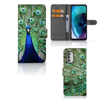 Motorola Moto G51 5G Telefoonhoesje met Pasjes Pauw - thumbnail