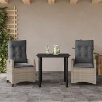 3-delige Tuinset met kussens poly rattan lichtgrijs
