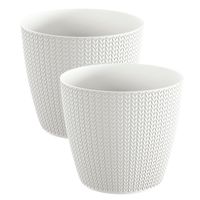 Set van 2x stuks stijlvolle plantenpotten/bloempotten kunststof dia 26 cm en hoogte 23 cm parel wit