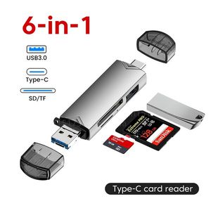 Multifunctionele Usb 3.0 Kaartlezer U Schijf Type C/Micro Usb/Tf/Sd Flitsaandrijving Geheugenkaart Lezing Adapter Telefoon Accessoires , 6 in 1 - grij