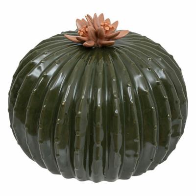 Decoratie cactus - groen - 1x - keramiek - bolcactus - D17 x H15 cm - tafeldecoratie - Beeldje