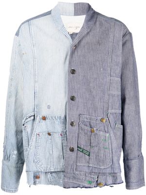 Greg Lauren chemise rayée à design patchwork - Bleu