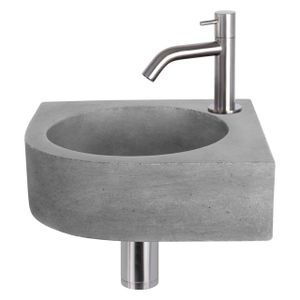 Differnz Cleo fonteinset - 31.5x31.5x10cm - Kwartrond - 1 kraangat - Gebogen matte chromen kraan - Beton Grijs 38.401.22