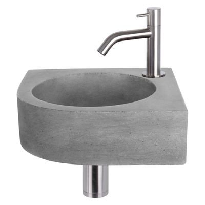 Differnz Cleo fonteinset - 31.5x31.5x10cm - Kwartrond - 1 kraangat - Gebogen matte chromen kraan - Beton Grijs 38.401.22