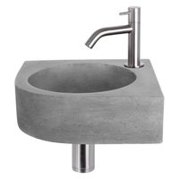 Differnz Cleo fonteinset - 31.5x31.5x10cm - Kwartrond - 1 kraangat - Gebogen matte chromen kraan - Beton Grijs 38.401.22