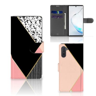 Samsung Galaxy Note 10 | Book Case | Zwart Roze Vormen | Portemonnee hoesje