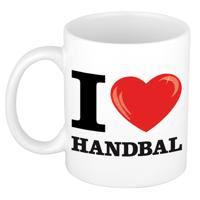 I Love Handbal - Sport - cadeau koffiemok - beker - wit - met rood hartje - 300 ml