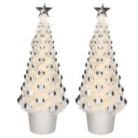 2x stuks complete kerstbomen met ballen en lichtjes zilver 60 cm - thumbnail