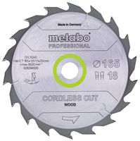 Metabo Cirkelzaagblad Cordless Cut Wood - Professional | 165 x 1.6 x 20 mm | Z36 WZ 15° - 628295000