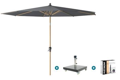 Platinum Riva stokparasol 3 m. rond - Teak antraciet met Granada voet en hoes