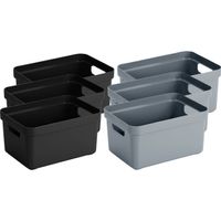 Set van 6x stuks opbergboxen/opbergmanden 5 liter kunststof zwart en blauwgrijs