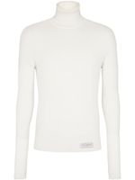 Balmain pull en maille nervurée à patch logo - Blanc