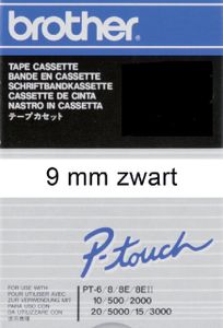 Labeltape Brother P-touch TC-291 9mm zwart op wit