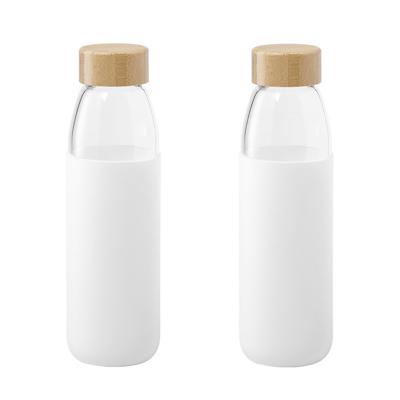 Glazen waterfles/drinkfles - 2x - siliconen bescherm hoes Wit - 540 ml - Sportfles - Bidon