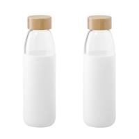 Glazen waterfles/drinkfles - 2x - siliconen bescherm hoes Wit - 540 ml - Sportfles - Bidon