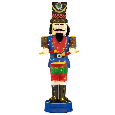 185 cm Verlichte Notenkraker met Trommel Verlichte 3D Kerstsoldaat Glitter Kerstfiguur met Kabelbinders en Grondpennen 100 LED-Lampjes