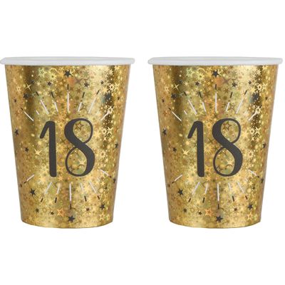 Verjaardag feest bekertjes leeftijd - 20x - 18 jaar - goud - karton - 270 ml