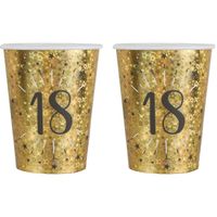 Verjaardag feest bekertjes leeftijd - 20x - 18 jaar - goud - karton - 270 ml