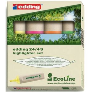Edding EcoLine 24 markeerstift 4 stuk(s) Beitelvormige/fijne punt Blauw, Groen, Roze, Geel