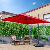 3m Cantilever Patio Parasol met 3 Kantel Instellingen 360° Rotatie Slinger Handvat 8 Stevige Baleinen Wijnrood - thumbnail