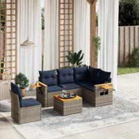 6-delige Loungeset met kussens poly rattan grijs