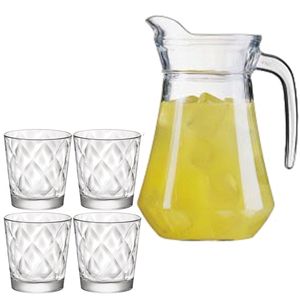 Luminarc schenkkan/waterkan van glas 1.6 liter met 6x waterglazen van 240 ml