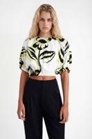 Gebloemde cropped blouse - WHITE - L