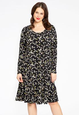 Yoek Jurk met ruches DAISY | Zwart | Maat 54/56