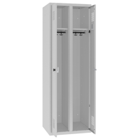 Ruime 1-persoons Kledinglocker met scheidingswand en toeslaande deuren - H.180 x B.60 cm Gitzwart (RAL9005) Turkooisblauw (RAL5018)