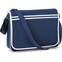 Retro schoudertas/aktetas navy/wit 40 cm voor dames/heren