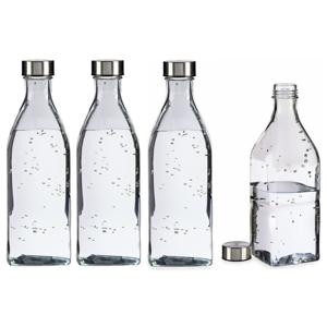 Waterkan - 4x - met deksel - 1L - glas - RVS Dop - waterkaraf - schenkkan - vierkant