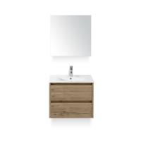 Dante Badmeubelset 60 cm - Natuur Eiken - Keramische Wastafel Wit Enjoy - met Spiegelkast