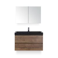 Maxx XL Badmeubelset 100 cm - Tabacco - Wastafel Lucca 1 kraangat - met Spiegelkast