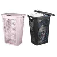 Wasmand Ventilation - met deksel - 2x - zwart en roze - 50 liter - 61 x 43 cm