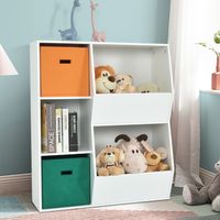 3-Vaks Kinderplank met 2 Extra Manden Moderne Staande Opbergkast voor Kinderen Opbergplank met 5 Vakken Wit