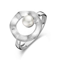 Ring Parel Gescratcht zilver-zoetwaterparel wit 15 mm