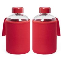 Glazen waterfles/drinkfles softshell bescherm hoes - 2x - rood - 600 ml - Sportfles - Bidon