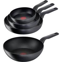 Tefal Hard Titanium Pro Pannenset - Koekenpannen Ø20/24/28cm + Wokpan Ø28cm - Tefal Pannen Inductie - Aluminium - Zwart - thumbnail