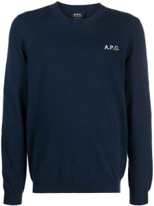 A.P.C. pull en maille fine Alois à logo brodé - Bleu