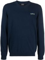 A.P.C. pull en maille fine Alois à logo brodé - Bleu - thumbnail