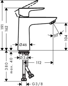 Wastafelmengkraan Talis E 110 HansGrohe Eengreeps met Push-Open Afvoer Chroom