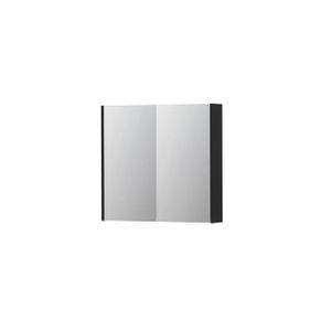 INK SPK2 Spiegelkast - 80x14x74cm - 2 deuren - dubbelzijdige Spiegel - schakelaar en stopcontact - MDF lak zwart mat 1105205