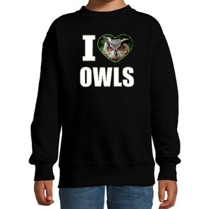 I love owls sweater / trui met dieren foto van een uil zwart voor kinderen