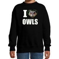 I love owls sweater / trui met dieren foto van een uil zwart voor kinderen - thumbnail