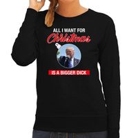 Trump All I want for Christmas foute Kerst sweater / trui zwart voor dames