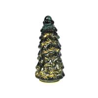 Beeld everlands kunstkerstboom glas LED groen 20cm